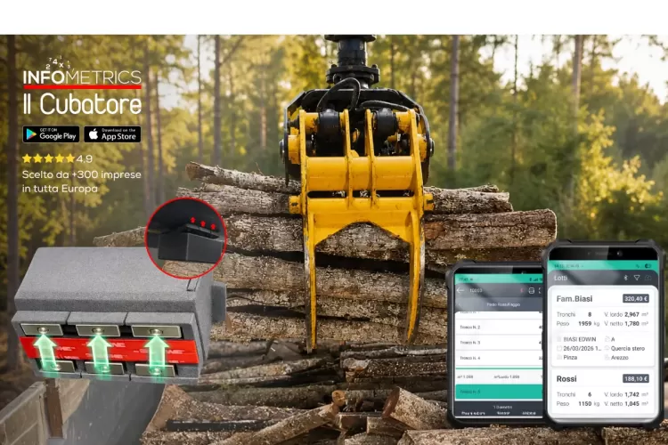 Il nuovo Cubatore di Infometrics misura e pesa direttamente dalla pinza forestale